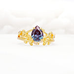 Botanical Twisted Vine Pear Cut Alexandrite Bridal Ring Set - Yellow-Gold