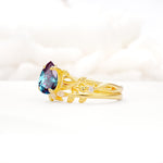 Botanical Twisted Vine Pear Cut Alexandrite Bridal Ring Set - Rose-Gold