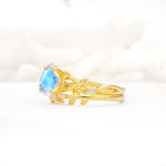 Botanical Twisted Vine Pear Cut Moonstone Bridal Ring Set - Rose-Gold