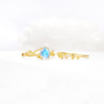 Botanical Twisted Vine Pear Cut Moonstone Bridal Ring Set - White-Gold