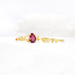 Botanical Twisted Vine Pear Cut Ruby Bridal Ring Set - White-Gold