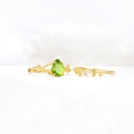 Botanical Twisted Vine Pear Cut Peridot Bridal Ring Set - White-Gold