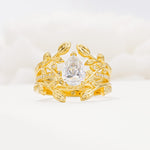 Pear Cut Moissanite Floral Engagement Ring Set - Yellow-Gold