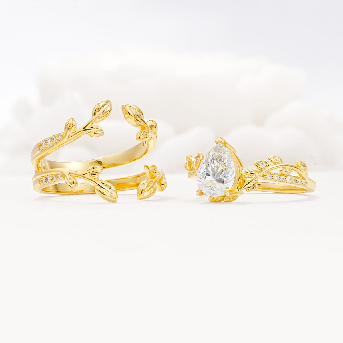Pear Cut Moissanite Floral Engagement Ring Set - Additional view