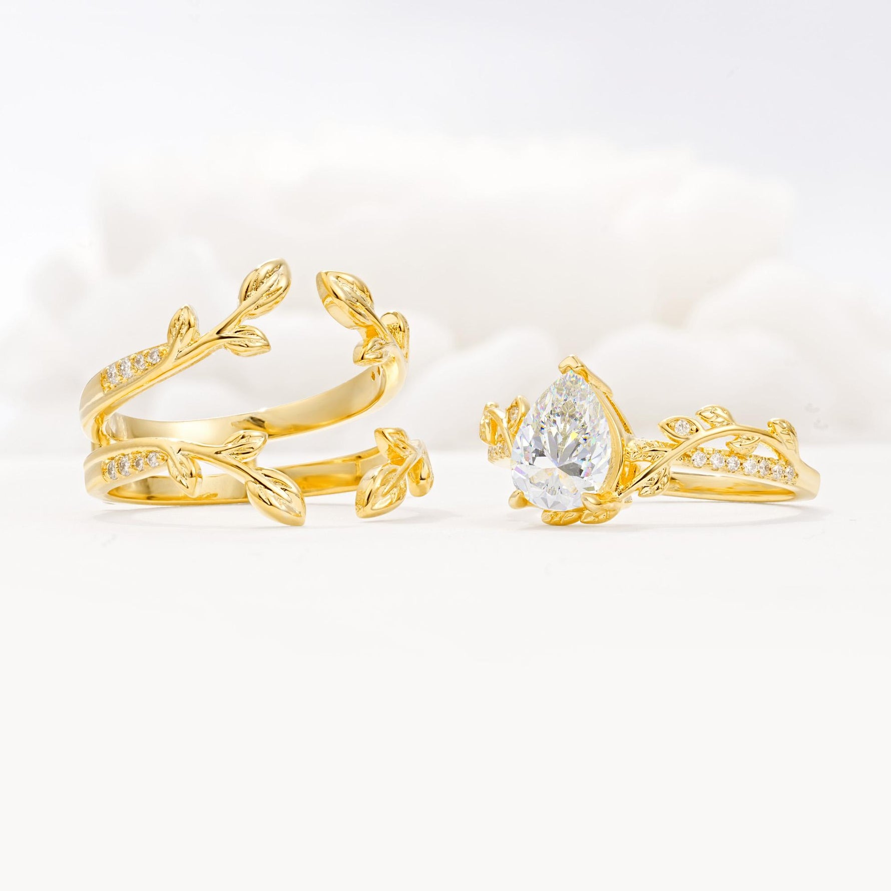 Pear Cut Moissanite Floral Engagement Ring Set - Additional view