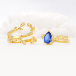 Pear Cut Sapphire Floral Engagement Ring Set - Additional view