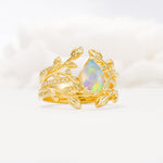 Pear Cut Fire Opal Floral Engagement Ring Set - Rose-Gold