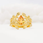 Pear Cut Citrine Floral Engagement Ring Set - Yellow-Gold