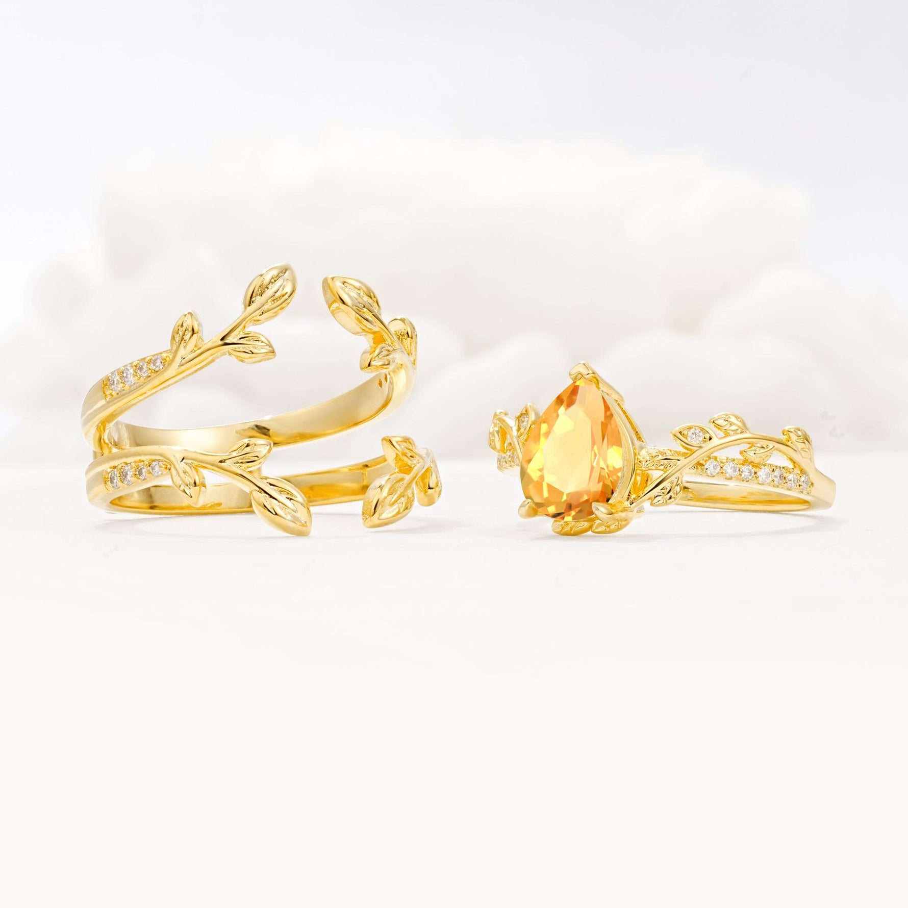 Pear Cut Citrine Floral Engagement Ring Set - Additional view