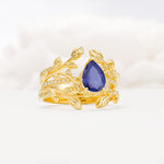 Pear Cut Tanzanite Floral Engagement Ring Set - Rose-Gold