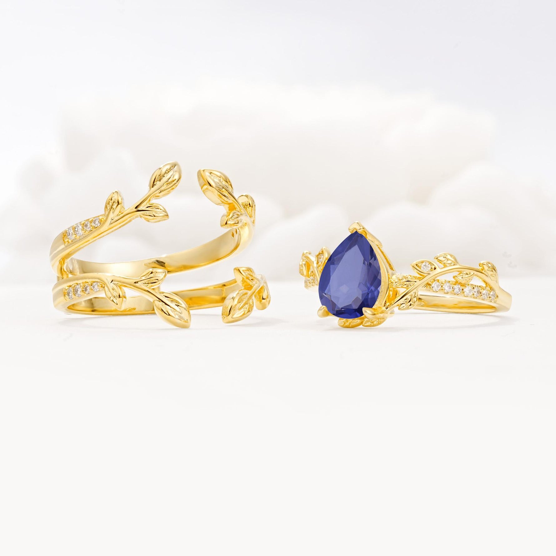 Pear Cut Tanzanite Floral Engagement Ring Set - Additional view