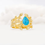 Pear Cut Turquoise Floral Engagement Ring Set - Rose-Gold