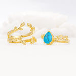 Pear Cut Turquoise Floral Engagement Ring Set - Additional view