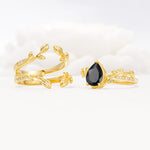 Pear Cut Black Onyx Floral Engagement Ring Set - Additional view