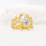 Pear Cut Lab Diamond Floral Engagement Ring Set - Rose-Gold