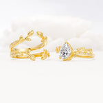 Pear Cut Lab Diamond Floral Engagement Ring Set - Additional view