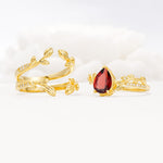 Pear Cut Garnet Floral Engagement Ring Set - Additional view