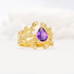 Pear Cut Amethyst Floral Engagement Ring Set - Rose-Gold