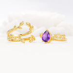 Pear Cut Amethyst Floral Engagement Ring Set - Additional view