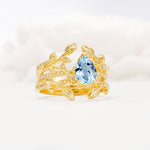 Pear Cut Aquamarine Floral Engagement Ring Set - Rose-Gold