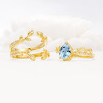 Pear Cut Aquamarine Floral Engagement Ring Set - Additional view