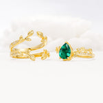 Pear Cut Emerald Floral Engagement Ring Set - Additional view