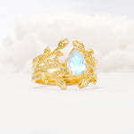 Pear Cut Moonstone Floral Engagement Ring Set - Rose-Gold