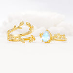 Pear Cut Moonstone Floral Engagement Ring Set - Additional view