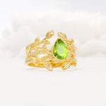 Pear Cut Peridot Floral Engagement Ring Set - Rose-Gold