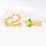 Pear Cut Peridot Floral Engagement Ring Set - Additional view