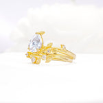 Nature-Inspired Pear Cut Moissanite Engagement Ring Set with Twisted Vine Accents - White-Gold