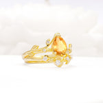 Nature-Inspired Pear Cut Citrine Engagement Ring Set with Twisted Vine Accents - Rose-Gold