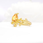 Nature-Inspired Pear Cut Citrine Engagement Ring Set with Twisted Vine Accents - White-Gold