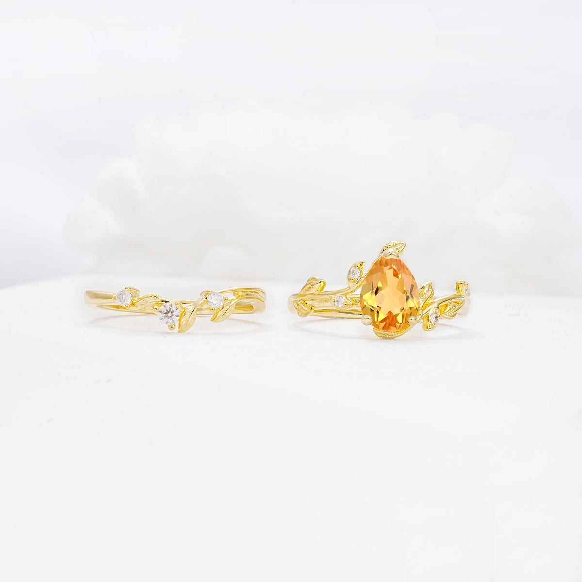 Nature-Inspired Pear Cut Citrine Engagement Ring Set with Twisted Vine Accents - Additional view