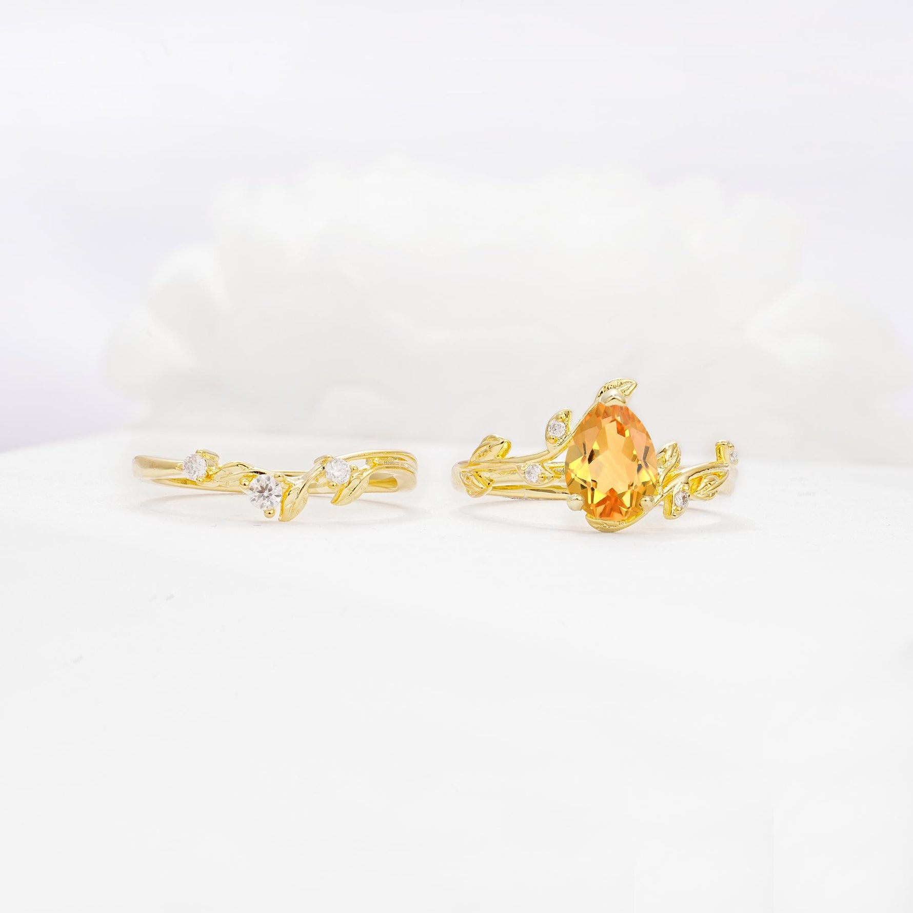 Nature-Inspired Pear Cut Citrine Engagement Ring Set with Twisted Vine Accents - Additional view