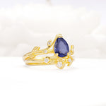 Nature-Inspired Pear Cut Tanzanite Engagement Ring Set with Twisted Vine Accents - Rose-Gold