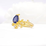 Nature-Inspired Pear Cut Tanzanite Engagement Ring Set with Twisted Vine Accents - White-Gold