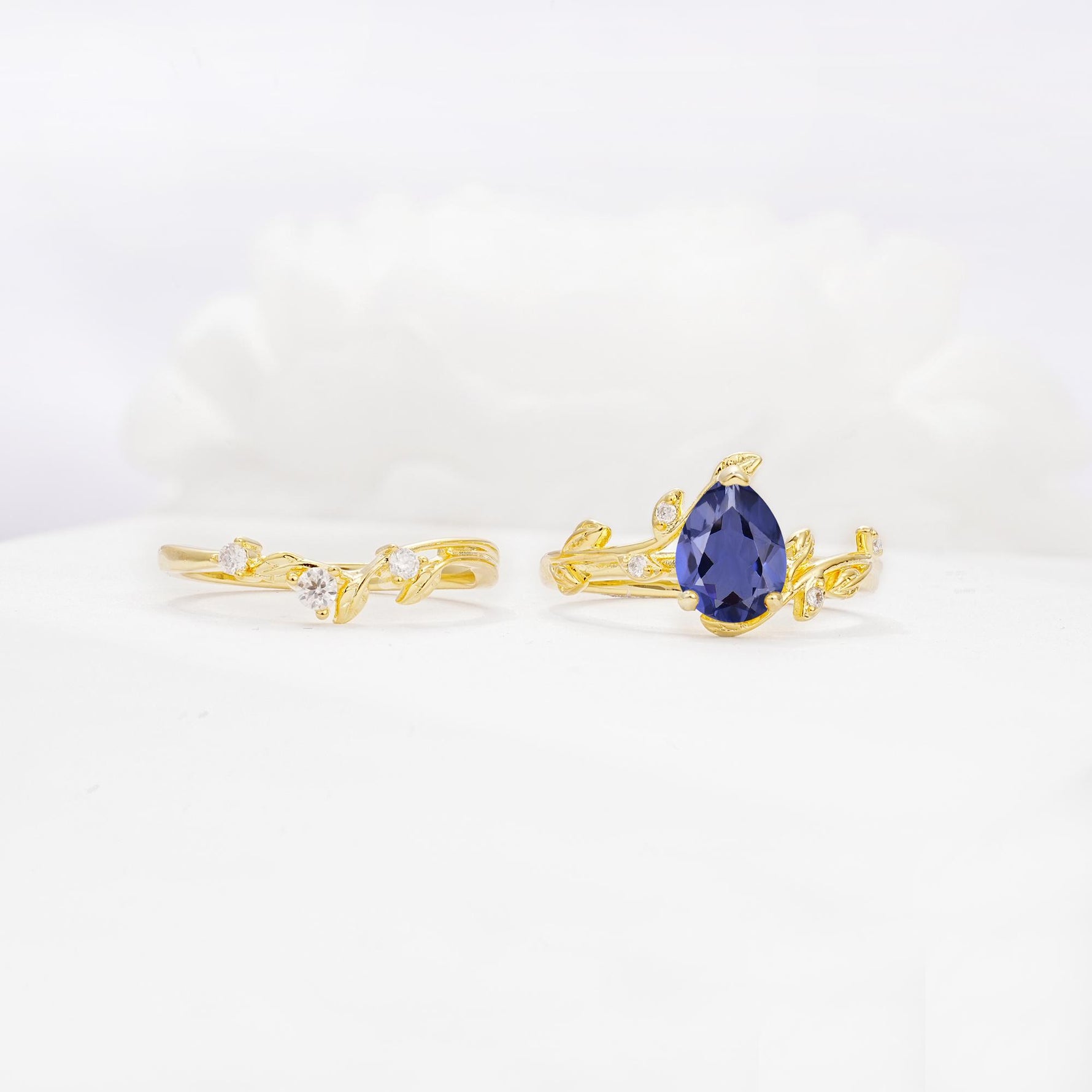 Nature-Inspired Pear Cut Tanzanite Engagement Ring Set with Twisted Vine Accents - Additional view