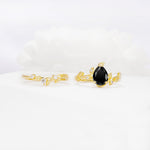Nature-Inspired Pear Cut Black Onyx Engagement Ring Set with Twisted Vine Accents - Additional view