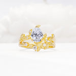 Nature-Inspired Pear Cut Lab Diamond Engagement Ring Set with Twisted Vine Accents - Yellow-Gold