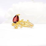 Nature-Inspired Pear Cut Garnet Engagement Ring Set with Twisted Vine Accents - White-Gold