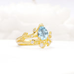 Nature-Inspired Pear Cut Aquamarine Engagement Ring Set with Twisted Vine Accents - Rose-Gold