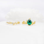 Nature-Inspired Pear Cut Emerald Engagement Ring Set with Twisted Vine Accents - Additional view