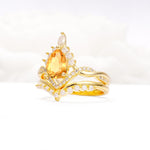 Pear Cut Citrine Crown Engagement Ring Set with Chevron Enhancer - Rose-Gold