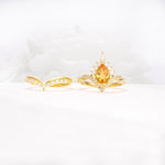 Pear Cut Citrine Crown Engagement Ring Set with Chevron Enhancer - Additional view