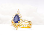 Pear Cut Tanzanite Crown Engagement Ring Set with Chevron Enhancer - Rose-Gold