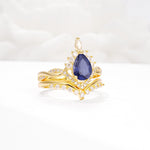 Pear Cut Tanzanite Crown Engagement Ring Set with Chevron Enhancer - White-Gold