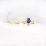 Pear Cut Tanzanite Crown Engagement Ring Set with Chevron Enhancer - Additional view