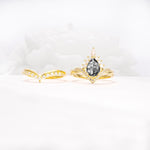 Pear Cut Black Rutilated Quartz Crown Engagement Ring Set with Chevron Enhancer - Additional view