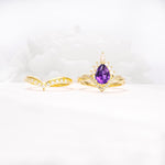 Pear Cut Amethyst Crown Engagement Ring Set with Chevron Enhancer - Additional view